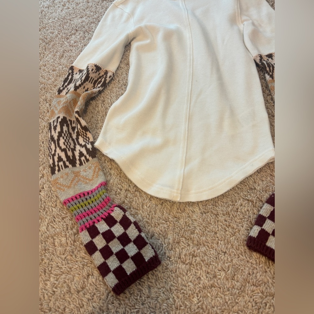 Free People Gorgeous Cuff Top in Ivory Combo Size XS - Picture 5 of 12